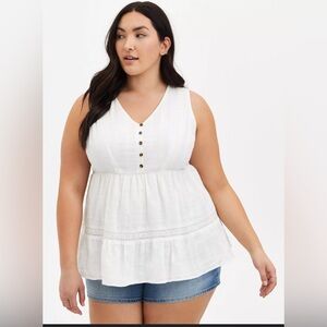 Torrid babydoll cotton crochet inset tiered tank top